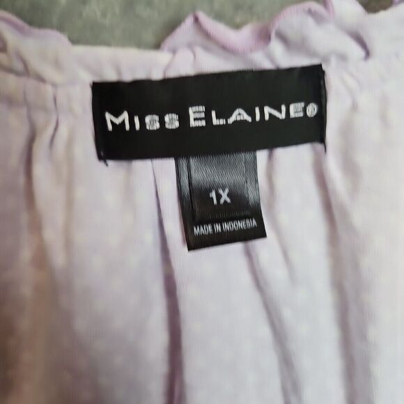 Miss Elaine Purple Polka-dot 1X Nightgown pockets button sleeveless cotton - Picture 2 of 11